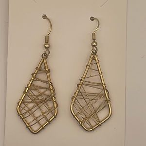 Gold Tone Wire Wrapped Dangle Earrings (F82)
